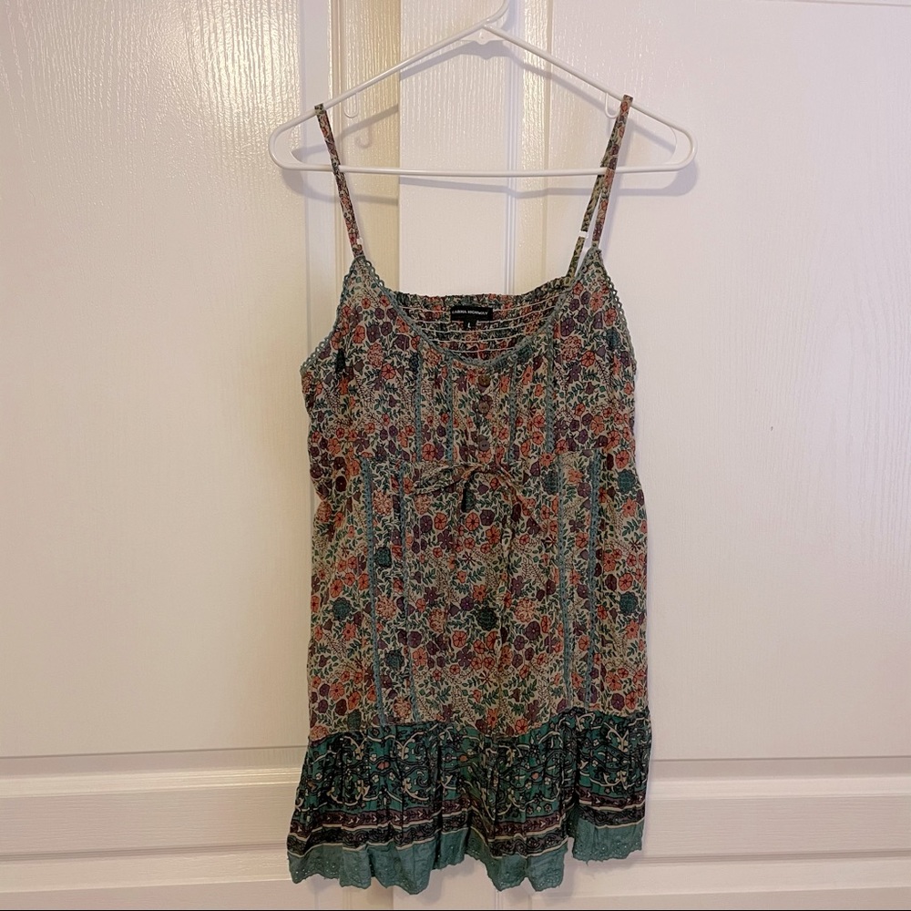 Bohemian hippie spaghetti strap top floral teal purple lined size large